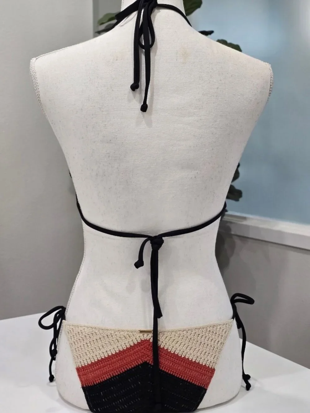 Victoria’s Secret ✦ Crochet Bikini Set ✦ Black Orange Beige Triangle Swimwear S